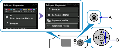 Écran ACCUEIL : Sélection des Paramètres réseau